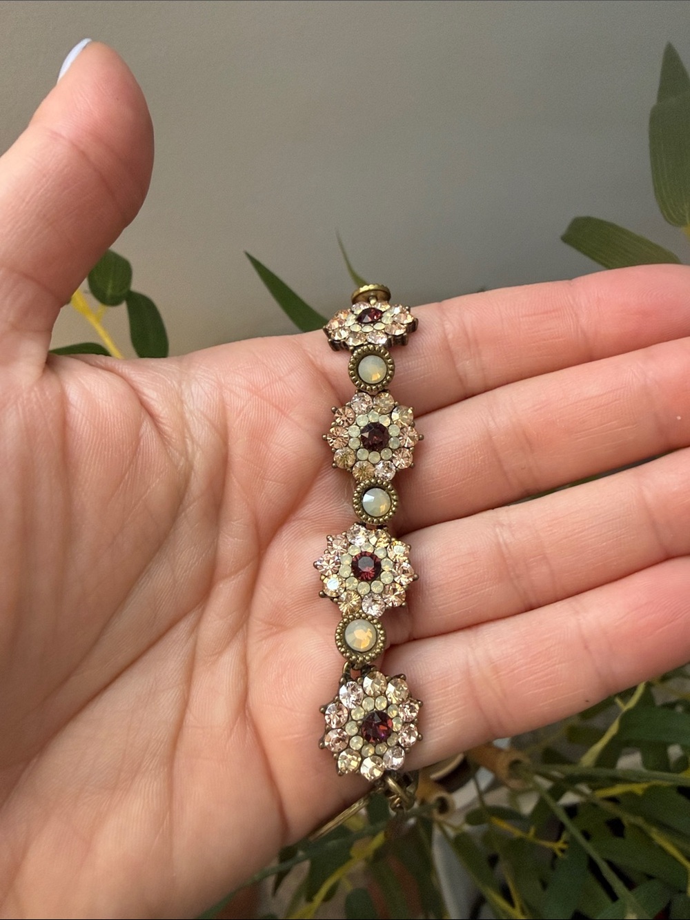 Michal Negrin Gold-Tone Floral Bracelet with Pink and Red Accents